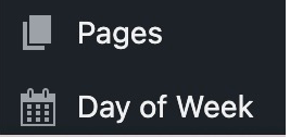 Image showing the WordPress sidebar and the Day of Week text.