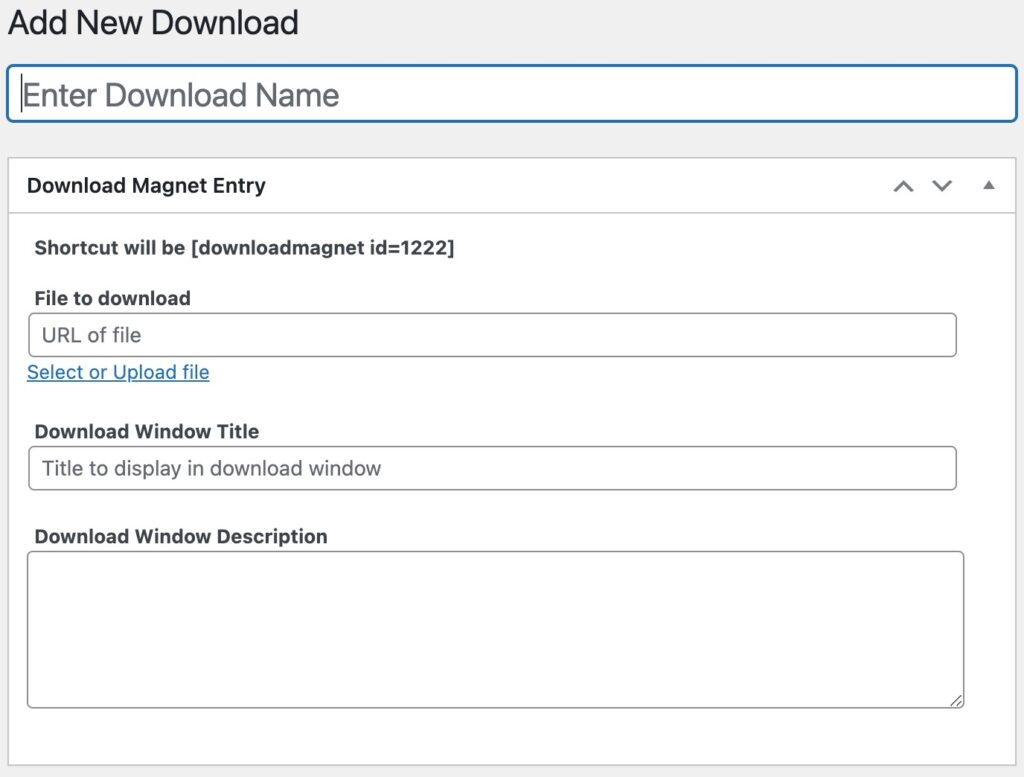 Graphic showing the main screen for adding a new file for download.