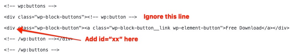 Image showing the code editor and what the button looks like as html code. 