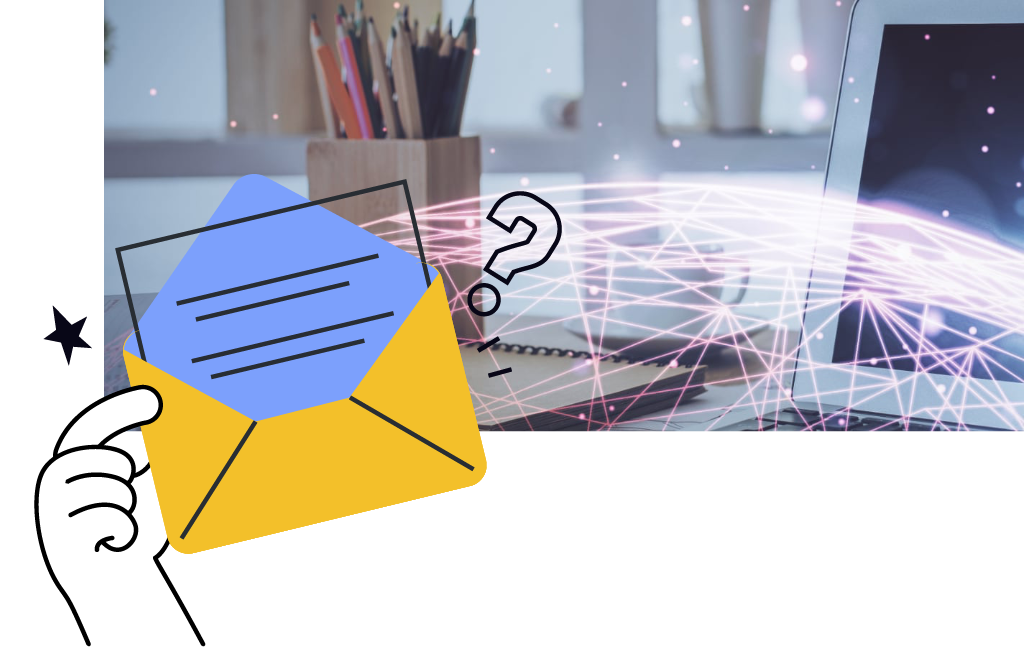 Shows a glass shield over a laptop and an envelope
